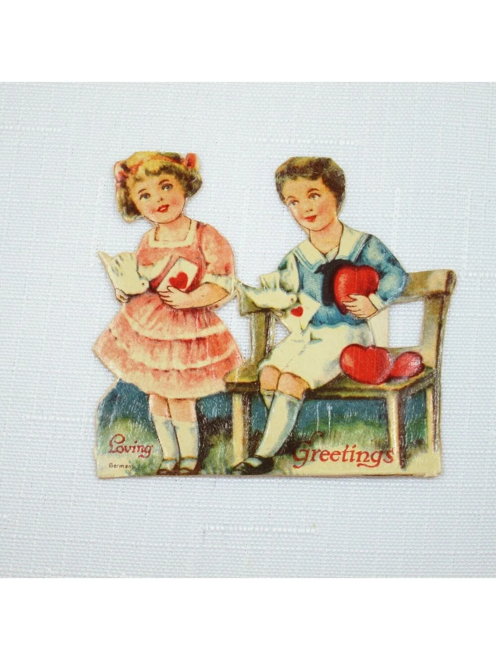 Vintage Valentine Die Cut Stand Up Victorian Girl Boy Germany 1920-30s UNSIGNED